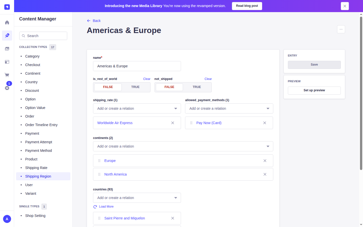 Shipping Region Editor Form